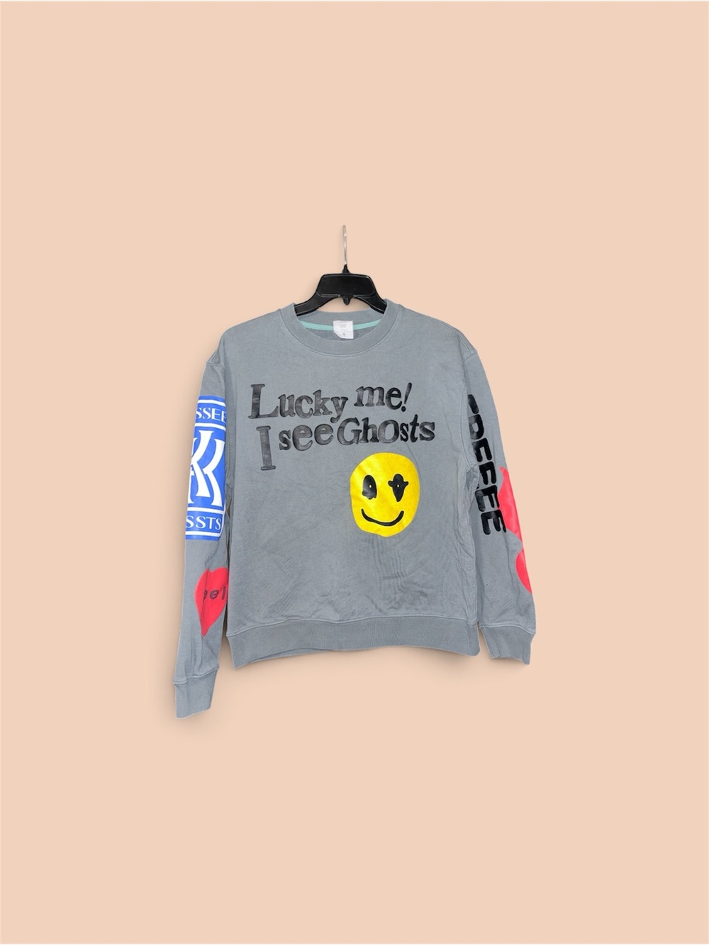 Kanye West & Kid Cudi, Lucky Me! I See Ghosts Gray Graphic Crewneck Sweater